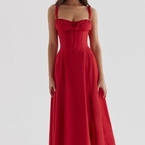 HOUSE OF CB 'Carmen' Red Rose Bustier Sundress Size XS REG CUP